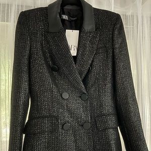 ZARA BLACK BLACK CONTRAST TEXTURED BLAZER SIZE XS